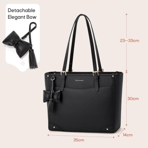 RAINSMORE Tote Bags for Women Large Handbag with 14 inch Laptop Black — view 3