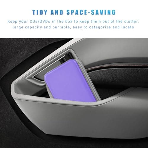 Sylvil Car CD DVD Case, 96 Capacity Hard Plastic CD Holder, Portable Zipper DVD Disc Organizer Storage Wallet with Closure and Handy Strap, Car Accessories for Home Office Travel (Light Purple) — view 6