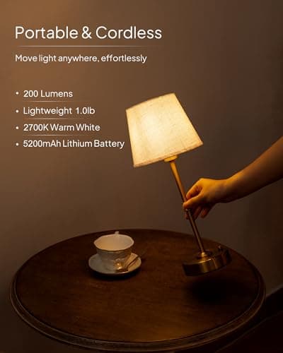 EppieBasic Rechargeable Cordless Table Lamp, Linen Shade, 2700K Dimmable — view 4