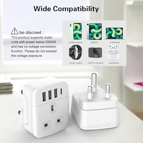 Amoi UK to South Africa Plug Adapter,Grounded Type M South Africa Plug Adapter, with 4 USB Ports 17W USB C Fast Travel Charger, Africa,Namibia, Swaziland, Lesotho, Bhutan,Botswana(Type M) — view 5
