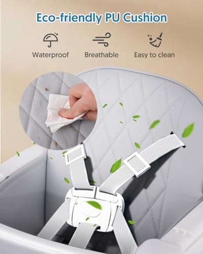 Bellababy 3 in 1 Baby High Chair, Convertible Highchair to Booster Seat & Toddler Play Chair, Foldable Feeding Chair with 5 Point Harness, Removable Washable Tray & Waterproof PU Mat for 6–36 Months — view 6