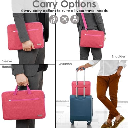 TECHGEAR Case for 12.8" - 13.6" Laptops, Portable Multi-function Laptop Case with Adjustable Shoulder Strap, Luggage Strap & Suppressible Handles, Portable Sleeve Organiser Case Cover + Pockets PINK — view 2