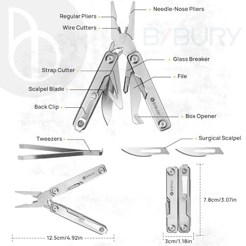 BIBURY Multitool, EDC Mini Pocket Tool, Foldable Pliers - BI2051A Silver — view 2