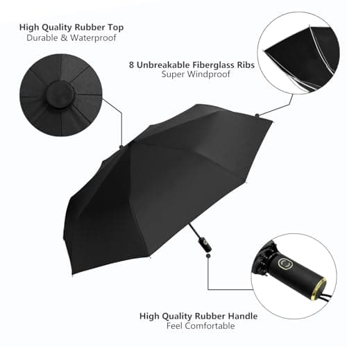 CUBY UV Sun Umbrella Compact Folding Travel Umbrella Auto Open and Close for Windproof, Rainproof & 99.9% UV Protection Parasol with Black Anti-UV Coating(Charcoal black) — view 2