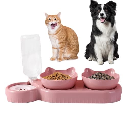 Dog Food Bowls, 15°Tilted Cat Dishes with Automatic Water Dispenser Bottle, Cat Feeding Bowl, 500ml Water Bottle, Pet Dish — view 6