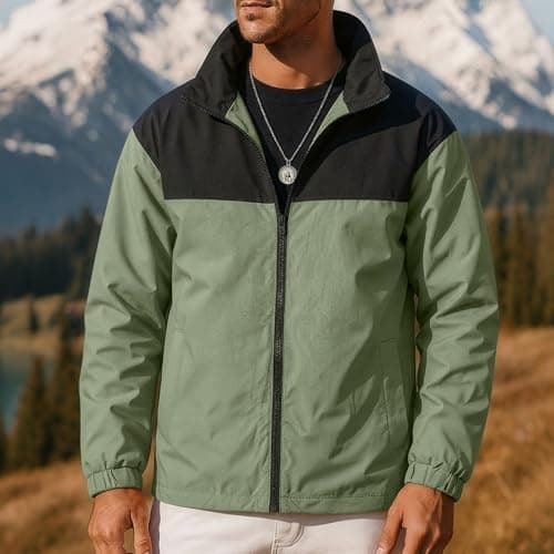 Waterproof Jacket for Men Uk Windbreaker Outdoor Raincoat Lightweight Breathable Coats Sun Protection Windproof Jackets Tops Quick Dry Running Walking Hiking Camping Cycling Travel Sports Army Green M — view 2