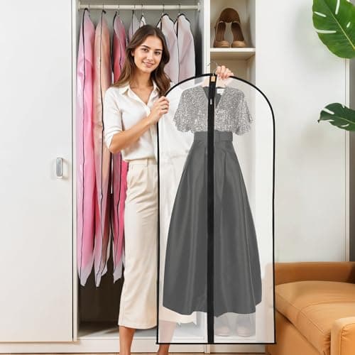 12 Pack Dress Bags Covers Long, 55in PEVA Garment Bags Suit Bags,Black Edge — view 4
