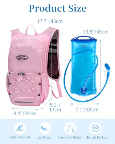 Hydration Backpack with 2L Water Bladder, Water Backpack for Hiking, Pink — view 2