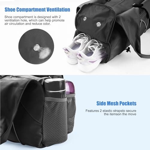 Gym Bag Women, Yoga Mat Bags, Sport Tote Handbag with Shoe Compartment and Adjustable Strap Leisure Weekender Bag Travel Bag for Fitness Pilates Dance Swimming Workout Daily Office Sauna Shopping — view 5