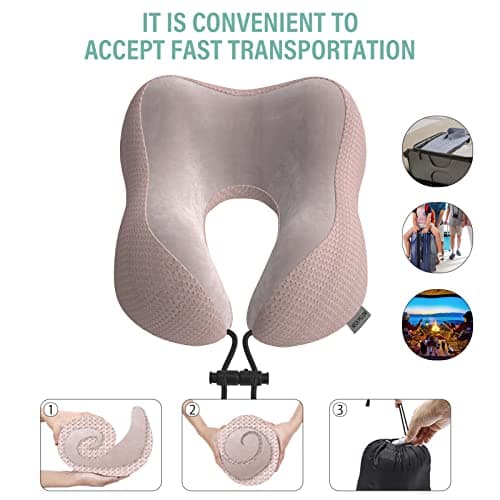 Yomisee Travel Pillow Neck Pillow for Travel Airplane Memory Foam Flight Pillow for Cars, Trains, Home, Offices (Pink) — view 3