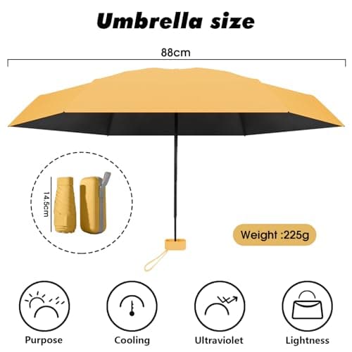 FANSEZQ Mini Sun Umbrella, Lightweight Compact Umbrella For Women And Kids, Portable Uv Parasol With Storage Box (Yellow) — view 2