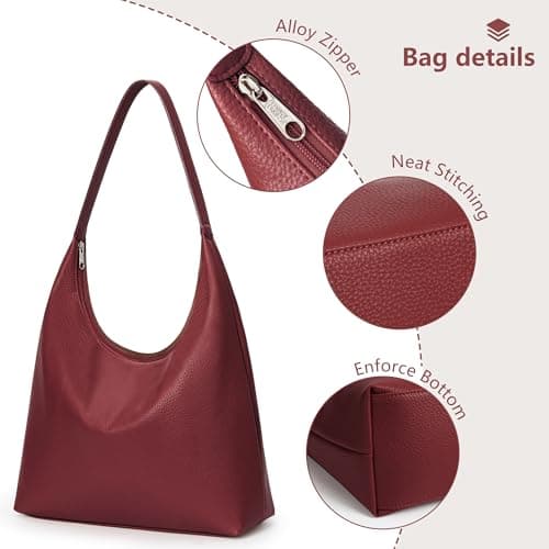 KALIDI Vegan Leather Tote Bag Women Hobo Zipper Shoulder Handbag Slouchy — view 6