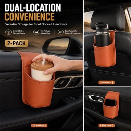 2 Pack Car Door Cup Holder, Portable Car Window Hanging Organizer — view 5