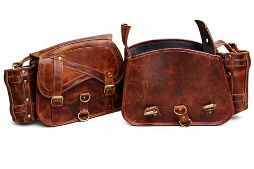 American Blue Set of 2 Genuine Leather Motorcycle Saddle Bags, Saddle Bag, Bicycle Bag, Vintage Fork Bags, for Bike Lovers (Bottle Holder Bag Set) — view 6
