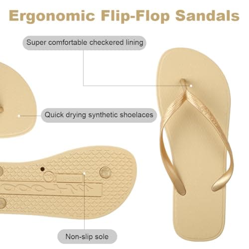 Aomig Unisex Flip Flops Ladies Girls Mens Flatform Beach Flip-Flop Slim PVC Flip Flops Women's Yoga Mat Comfortable Beach Platform Sandals Slip-Resistant Flat Flip Flop for Shower(Gold-7 UK) — view 3