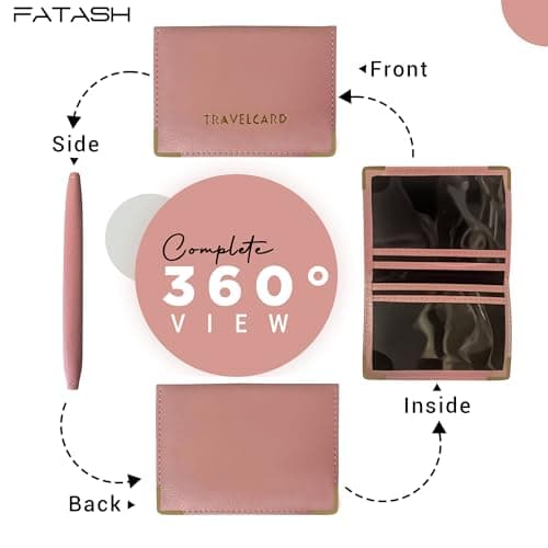 FATASH Travel Card Holder, PU Leather Oyster Card Cover, Bus Pass, Rail Ticket, Photo ID Wallet with 4 Pockets, Compact & Slim Unisex RFID Blocking Credit Card Case for Men, Women & Kids - Baby Pink — view 6