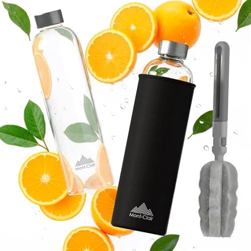 Mont-Clair Kristal Borosilicate Glass Water Bottle 550ml with Neoprene Sleeve - Leak Proof + BPA Free - Hot & Cold Drinks - Ideal for Adult, Kids, Travel, Sports, Gym, Running - Black
