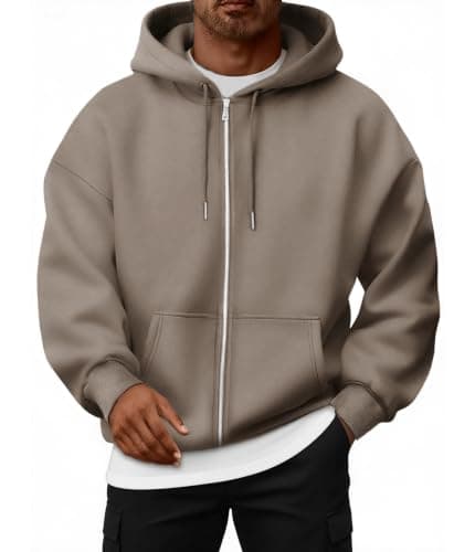 Oyamiki Men's Hooded Zip Up Hoodies Casual Plain Hoodie Light Brown S