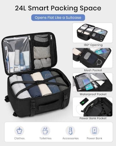 Kono Ryanair Cabin Bag 40x30x20, Underseat Travel Backpack, Black Classic — view 3
