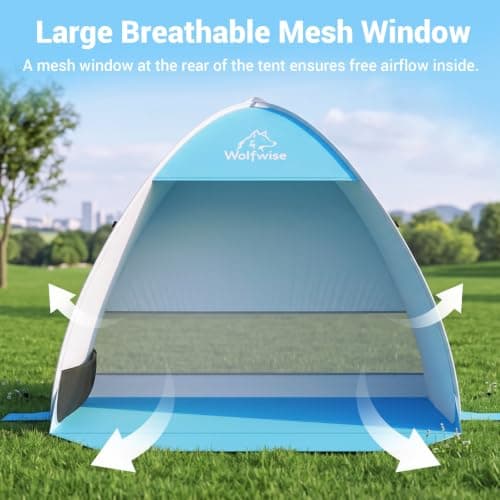 Wolfwise UPF50+ Pop up Beach Tent, Instant Easy Setup Popup Beach Shade Canopy for 1-2 Person, Sun Shelter with UV Protection, Portable with Carring Bag, 150x120x110 cm, Blue — view 6