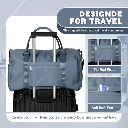 WEPLAN Gym Bag Womens Men Sports Fitness Bags Weekend Overnight Bag Travel Duffle Bags for Women with Shoes Compartment Wet Pocket,Holdall Hospital for Swimming Carry on Hand Luggag,A13-Gray Blue — view 5