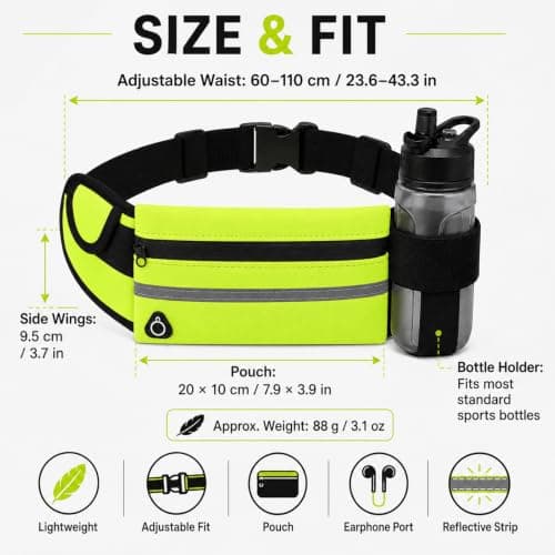 Running Belt with Bottle Holder, Reflective Water-Resistant Waist Pack — view 2
