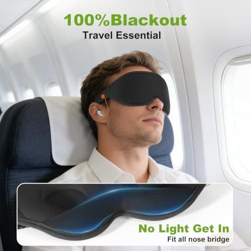 3D Contoured Sleep Mask with Earplug Retainer Cord,100% Pressure-Free & Total Light Blocking Eye Mask with Adjustable Strap. Ideal for Sleep Earplug User, Airplane Travel, Meditation Green — view 4