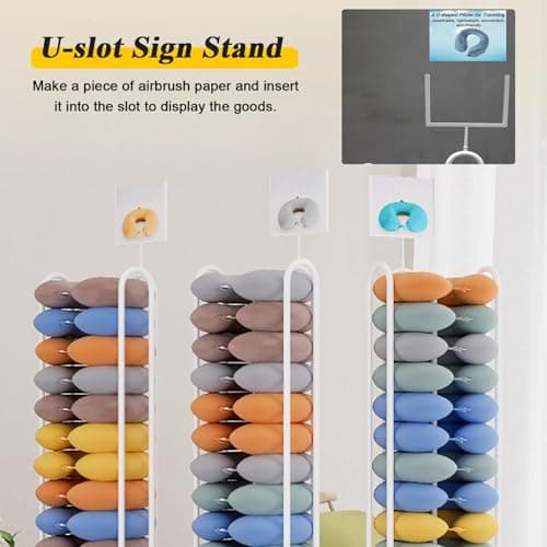 Pillow Organizer Holder,,63" Tall U-Shaped Pillow Display Stand, Freestanding Neck Pillow Organizer for Retail, Hotels, Schools & Home, 10 Pack White Metal Holder Rack for Easy Display — view 4
