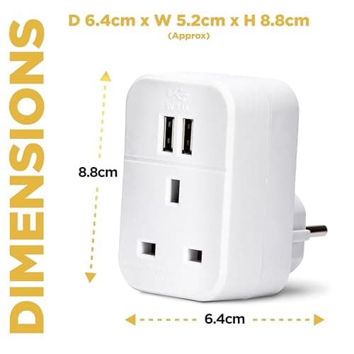 STATUS UK to EU European Plug with USB Port Adapter, White — view 2