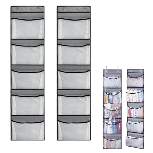 Cragmut 2 Pack Over Door Storage Organiser, Hanging Storage Organizer with 5 Mesh Pockets Large Capacity Back of Door Storage for Bedroom, Bathroom, Closet