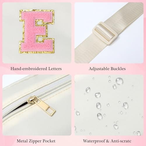 YOOLIFE Gifts 4 5 6 7 8 9 10 11 12 13 14 15 Year Old Girl, Initial Bum Bags Waist Bag Fanny Pack Crossbody Bags Purse Sling Bag, Personalized Gifts for Girls Kids Friend Daughter Sister Niece, Beige E — view 4