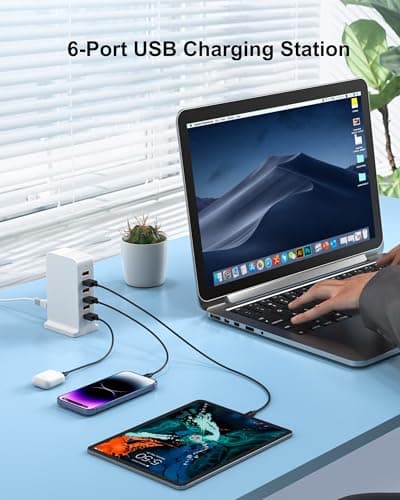 6 Port USB Charging Station 50W, Multi USB Charger Tower — view 2