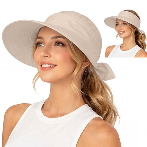 Cocila Packable Sun Hats for Women UK, 2 in 1 Foldable Ladies Sun Hat,Wide Brim UV Sun Protection Summer Beach Hat for Travel & Outdoor Beige — view 5