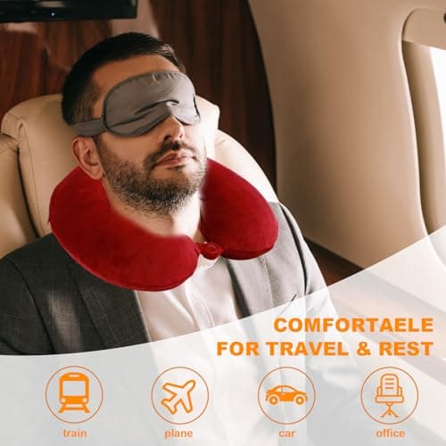 Far win Travel Pillow,100% Pure Memory Foam U Shaped Neck Pillow,Super Lightweight Portable Headrest Great for Airplane, Car,Home,Office,Sleeping (red) — view 2