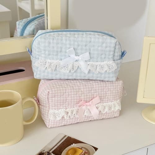 XAGMODSHN Capacity Pencil Case Lace Cotton Pen Pouches Multipurpose Pencils Organiser Travel Cosmetic Bag for Student Women Multipurpose Cosmetic Travel Pouches — view 5