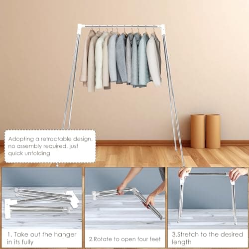 Stainless Steel Foldable Drying Rack, Extendable Portable Clothes Rail, 143×90×46cm Small Adjustable Clothes Rail, Folding Hanging Rails for Clothes with Storage Bag for Bedroom Home Dorm Camping — view 4