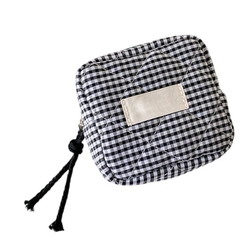 Makeup Bag Small Portable Multipurpose Square Check Pattern Mini Cosmetic