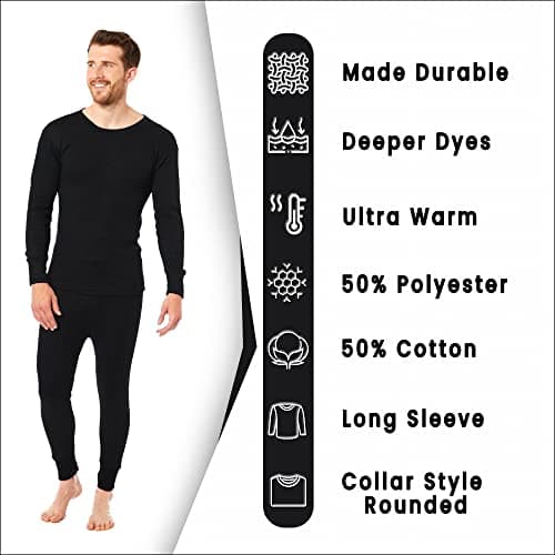 Heatwave® Pack of 2 Men's Extreme Thermal Underwear Set, Long Sleeve Top & Long Johns Set, Winter Thermals, Large Black — view 2