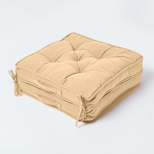 HOMESCAPES Beige Travel Booster Cushion Large Firm 50 cm Square Seat Pad and Backrest Luxury Thick Soft Taupe Cotton Supportive Car Cushion For The Elderly, Post-Operative and Lumbar Support — view 2