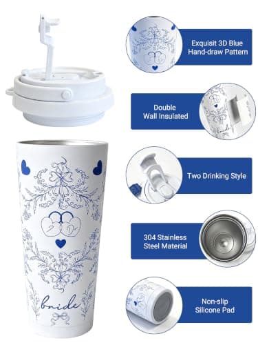 Bride Squad Bride Tumbler - Bachelorette Party Cups for Bridal Shower & Engagement - 22oz Stainless Steel Bride Cup with Double-Model Lid — view 3