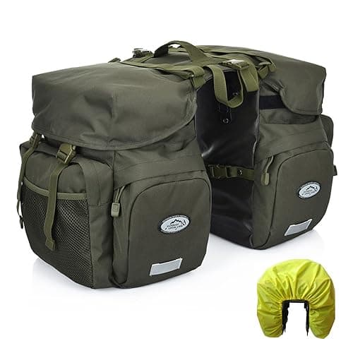 ZTZ 50L Panniers Bike Bags, Waterproof Panniers Made of High-Density 600D Polyester for Durable Use, Bike Saddle Bag Come with Reflective Trim and Rain Cover (Green)