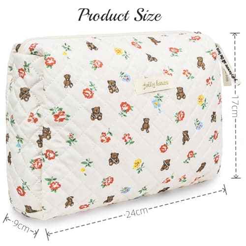 Aucuu Cotton Makeup Bag, Portable Travel Cosmetic Bag, Large Capacity Floral Toiletry Bags, Quilted Wash Bags Organizer for Women Girls — view 2