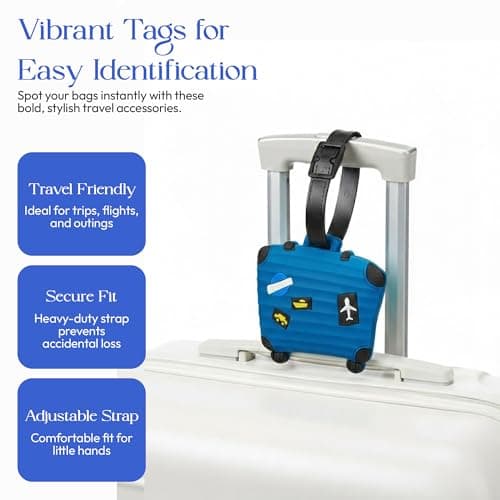 Suitcase Shaped Silicone Luggage Tag Set of 4 – Hidden ID Card Insert, Flexible Travel Bag Identifiers – Strong Straps for Suitcases, Backpacks, Cabin Bags, Flights, Holidays and School Trips — view 5