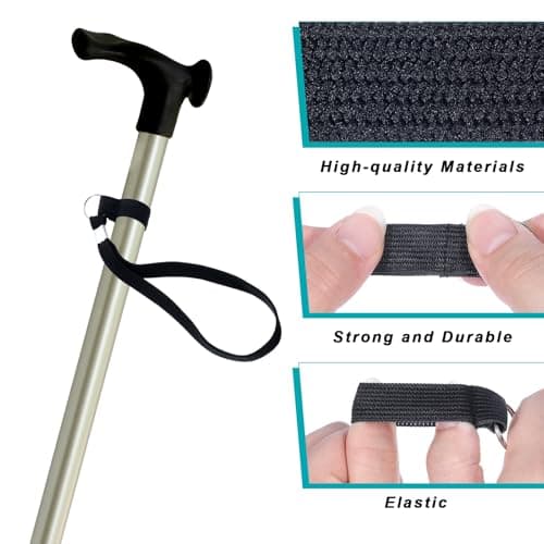 Exircy 5Pcs Black Elastic Loop Walking Stick Wrist Straps, Anti-Slip from Handle Straps Band Black Nylon Strap Wrist Strap Fit for Collapsible Foldable Walking Stick, Crutches — view 3