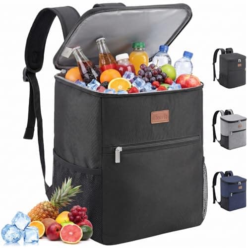 Lifewit 21L 30-Can Soft Cooler Backpack Bag with Hard Liner, Large Insulated Picnic Lunch Box Soft-Sided for Camping/BBQ/Family Outdoor Activities, Black