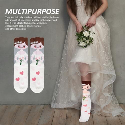 TYGFRT 2 Pairs of Wedding Socks for Men and Women, Cute and Funny Couple Socks, Gifts for Newlyweds, Small Funny Presents, Bride and Groom Calf Socks for Engagement — view 5