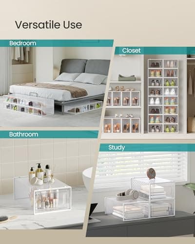 SONGMICS Shoe Boxes, Pack of 18 Stackable Shoe Storage Organisers, Foldable and Versatile for Sneakers, Fit up to UK Size 8, Cloud White LSP18SWT — view 6