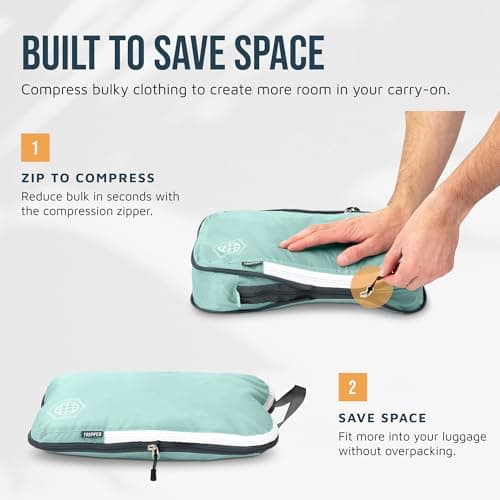Compression Packing Cubes for Travel - Luggage and Backpack Organizer Packaging Cubes for Clothes (Dusty Teal and White, 6Piece), Dusty Teal and White, 6Piece — view 5