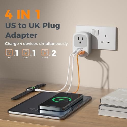 TESSAN US to UK Plug Adapter with USB, 4 in 1 American to UK Travel Adapter — view 3