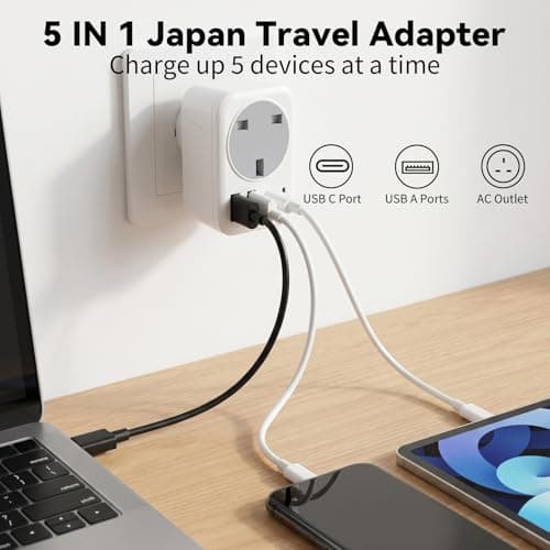 5 IN 1 UK to Japan Plug Adapter,Japan Travel Adapter with 2 USB C and 2 USB A Ports, 1 AC Outlet, 100V-240V, Type A Travel Adapter for USA, China, Mexico, Canada — view 4